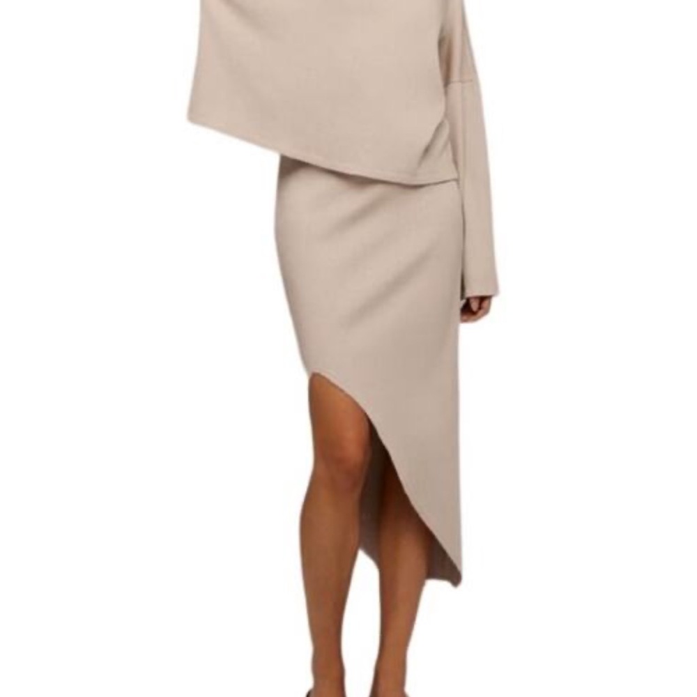 Lanston Ribbed Cream Asymmetrical Skirt